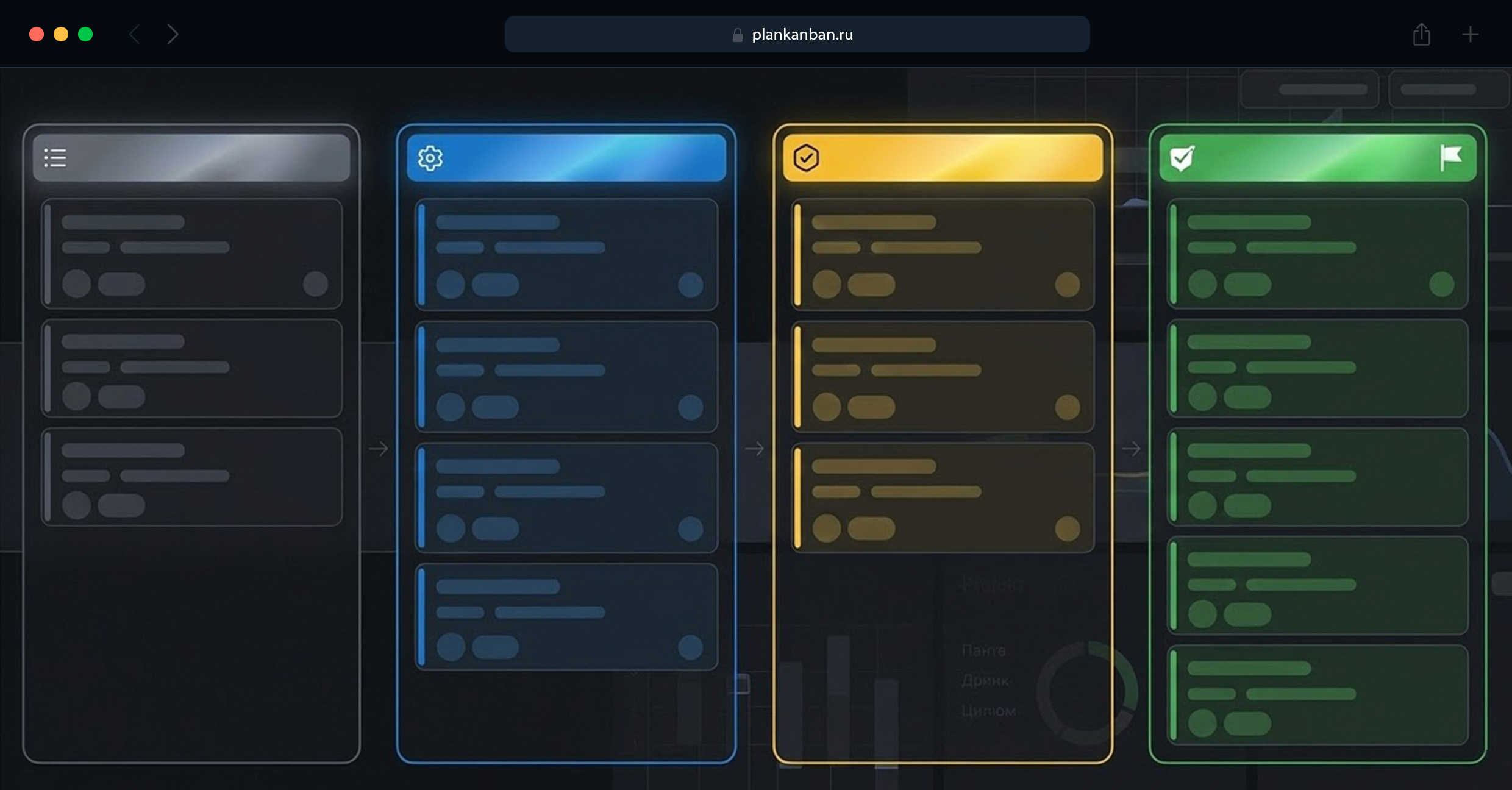 Темная тема Канбан Доски Plan Kanban